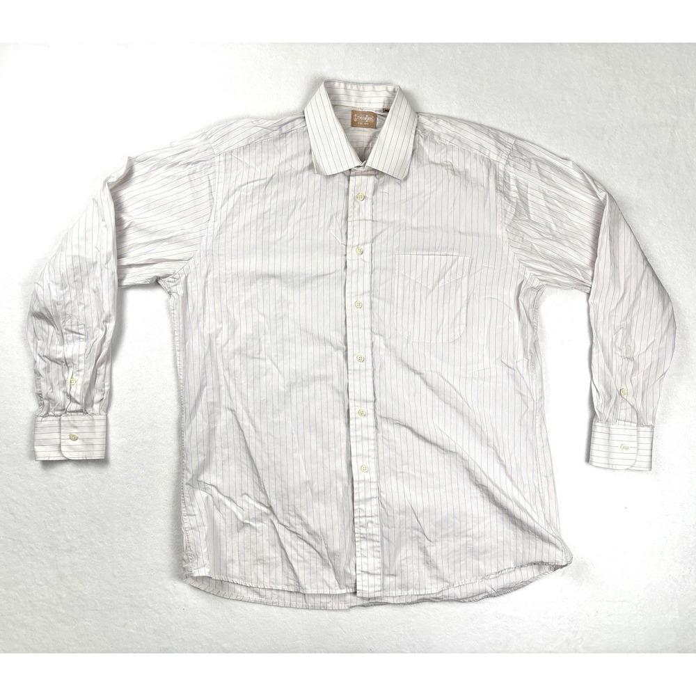Gitman Bros Dress Shirt 16.5 34 Blue Stripe Button Up Made USA‎